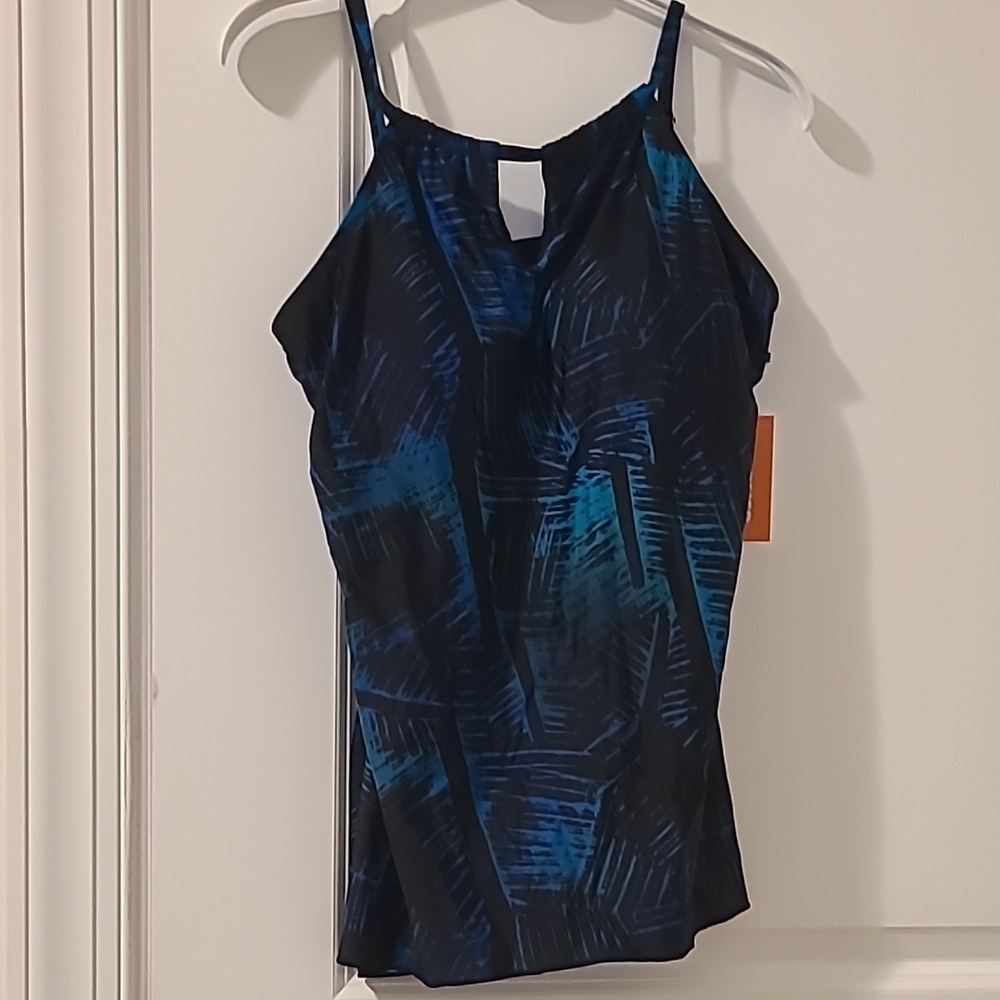 Blue Swim Camisole with Spaghetti Straps and Cut Out